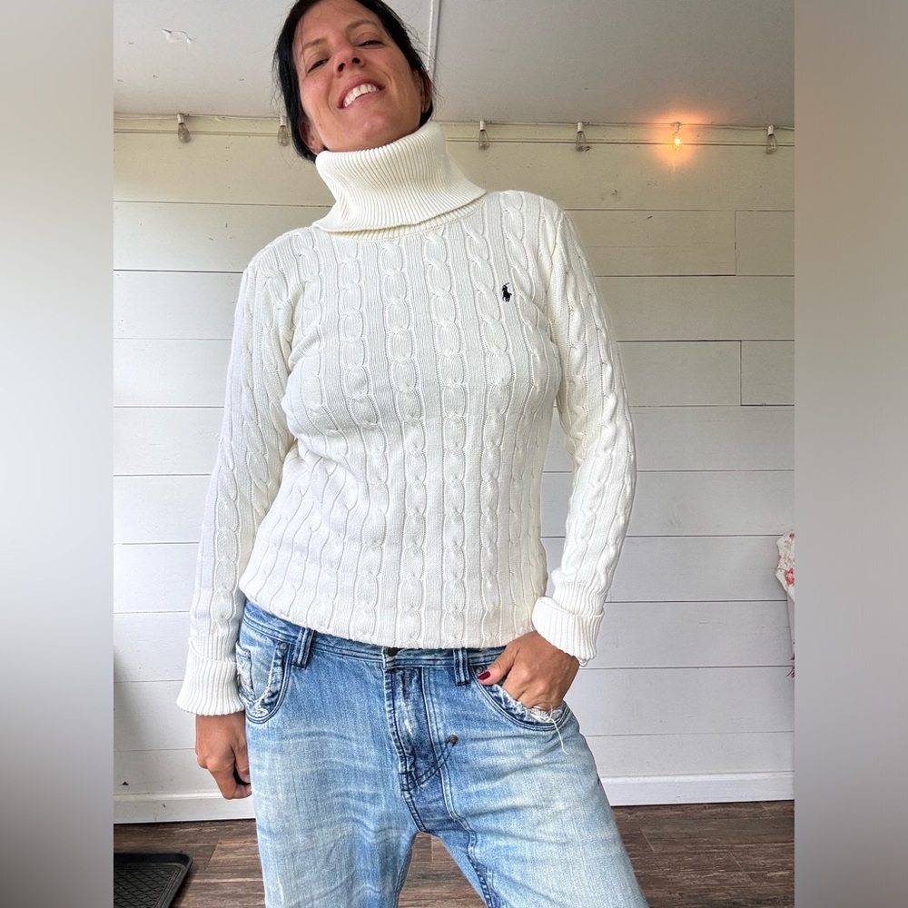 Ralph Lauren Cream Cable Knit Turtleneck Sweater - Picture 5 of 6